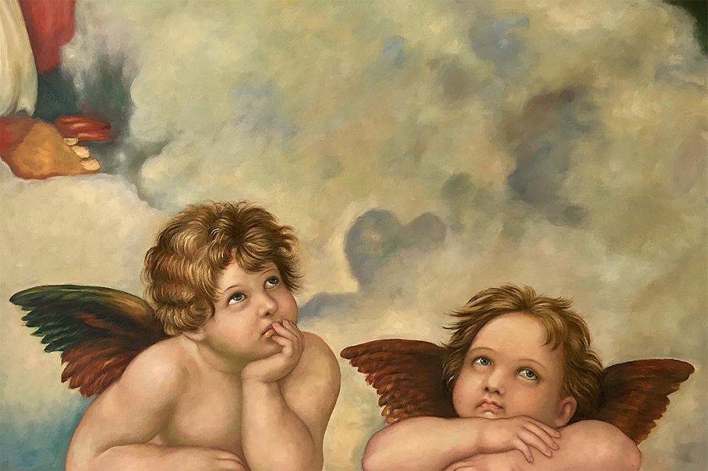 1000x666 Raphael, Madonna Sixtina (2 Cherubs Detail) - Cherub Painting