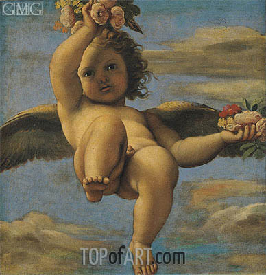 388x400 A Cherub Carrying Flowers Annibale Carracci Painting - Cherub Painting