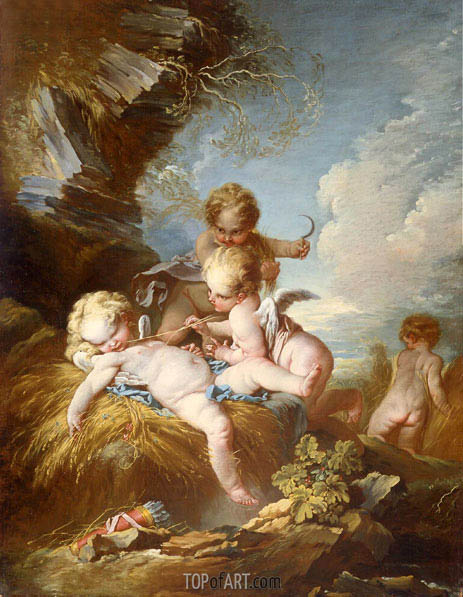 463x597 The Cherub Harvesters Boucher Painting Reproduction 4057 - Cherub Painting