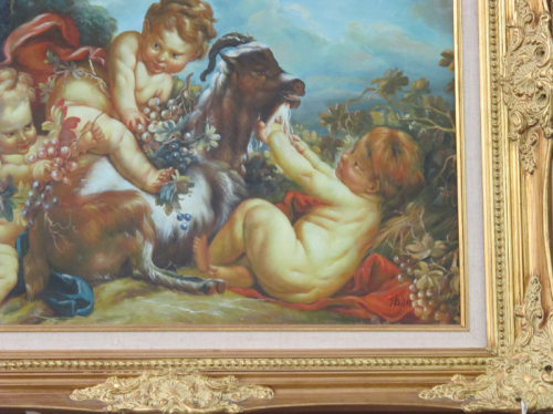 500x374 X Sold! Detailed Cherub Painting With Gilt Frame. - Cherub Painting