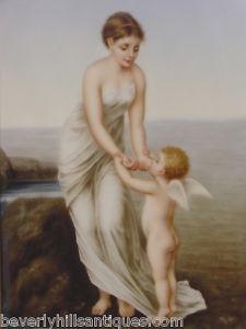 225x300 Beautiful Antique Painting On Porcelain Cherub Lady Sea Ebay - Cherub Painting