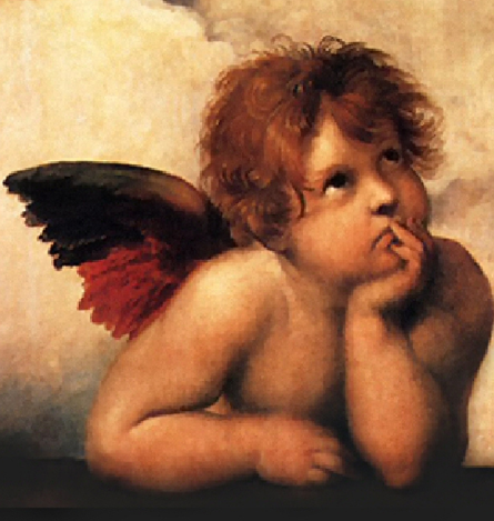 445x469 The Young And The Braless Modeling For Dummiez - Cherub Painting Michelangelo