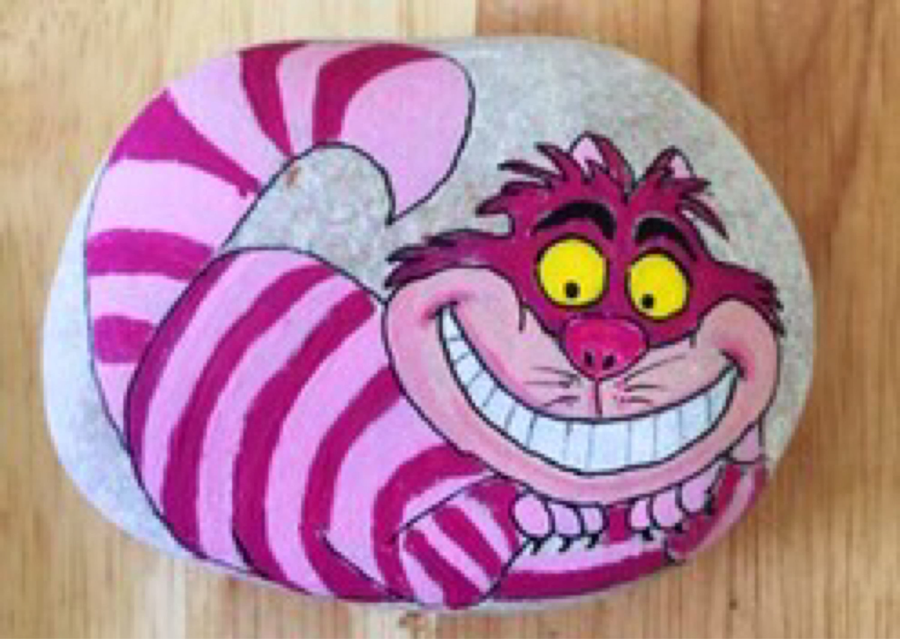 3000x2129 Disney The Cheshire Cat Hand Painted Rock From Alice - Cheshire Cat Painting