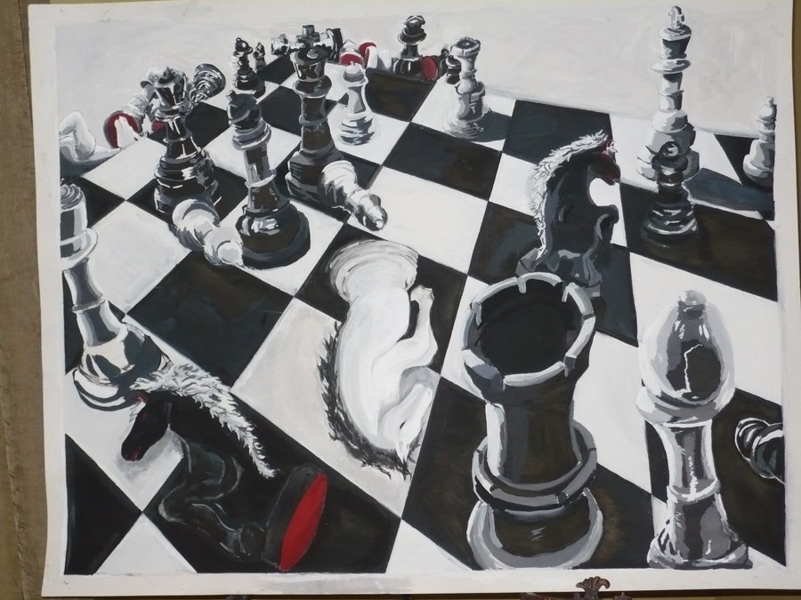 900x675 Chess Board (Gouauche Paint) By Greedhyogi - Chess Game Painting
