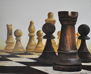 300x245 Chess Game Painting By Elena Hasnas - Chess Game Painting