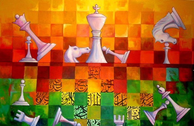 644x418 Chess The Game Of Life (Adel Al Abbasi) - Chess Game Painting