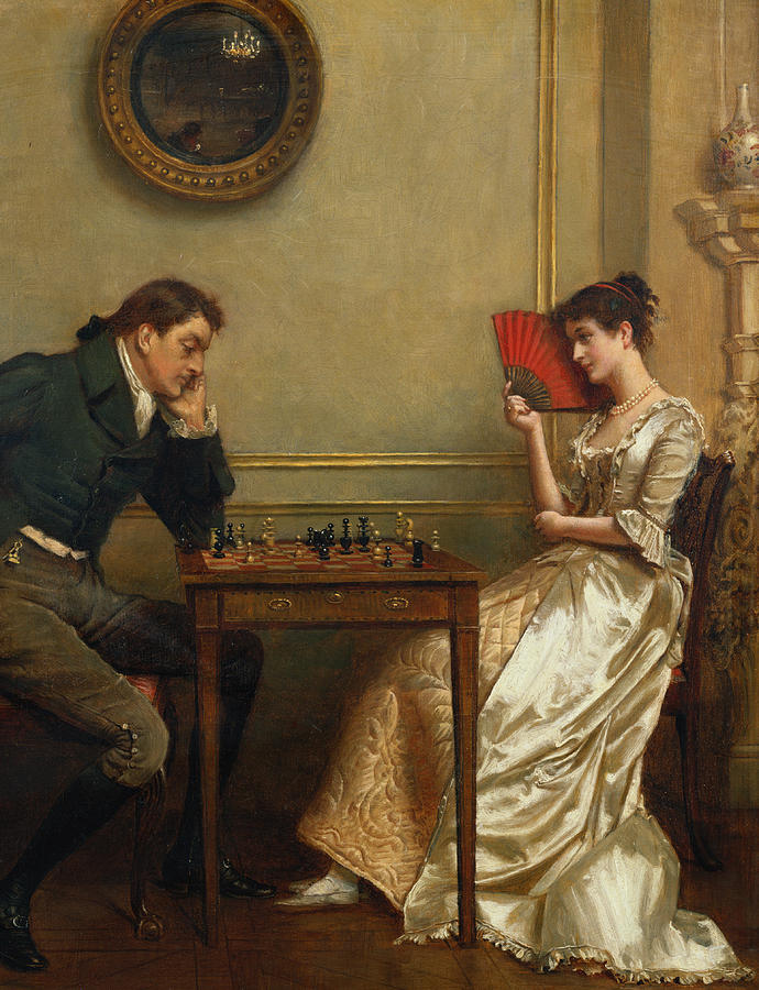 690x900 A Game Of Chess Painting By George Goodwin Kilburne - Chess Game Painting