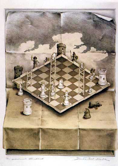 391x550 An Optical Illusion Painting By Sandro Del Prete Of A Chess Board - Chess Game Painting