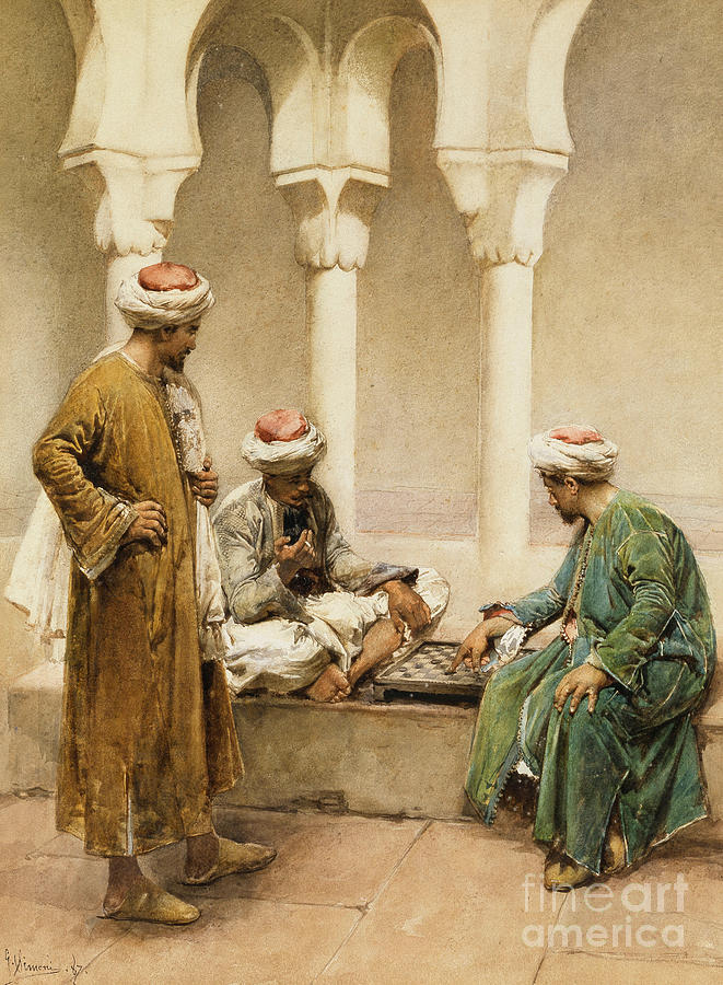 661x900 Arabs Playing Chess Painting By Gustavo Simoni - Chess Game Painting