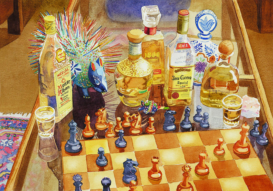 900x630 Chess And Tequila Painting By Mary Helmreich - Chess Game Painting