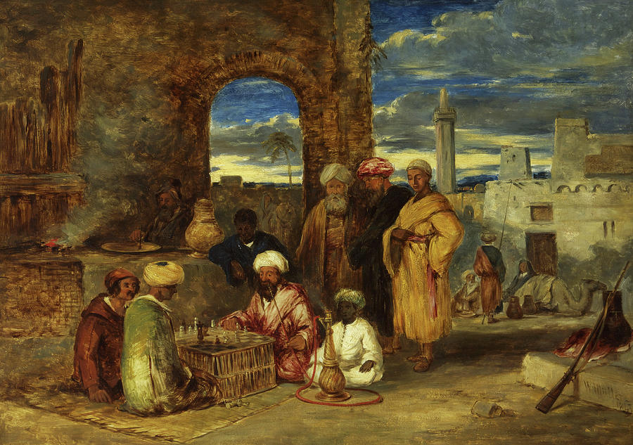 900x633 Arabs Playing Chess, 1843 Painting By William James Muller - Chess Painting