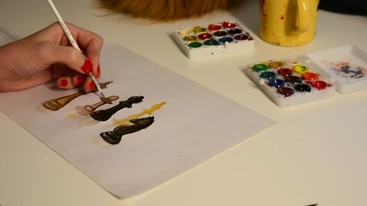 1280x720 Step By Step, Speed Painting Of Watercolor Chess Pieces By Oana - Chess Piece Painting