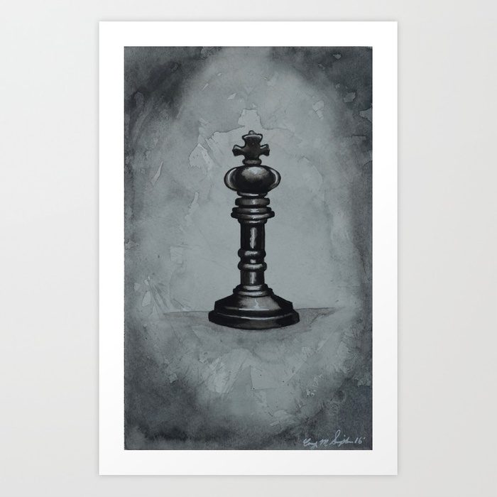 700x700 Black Chess Piece Watercolor Painting Art Print By - Chess Piece Painting