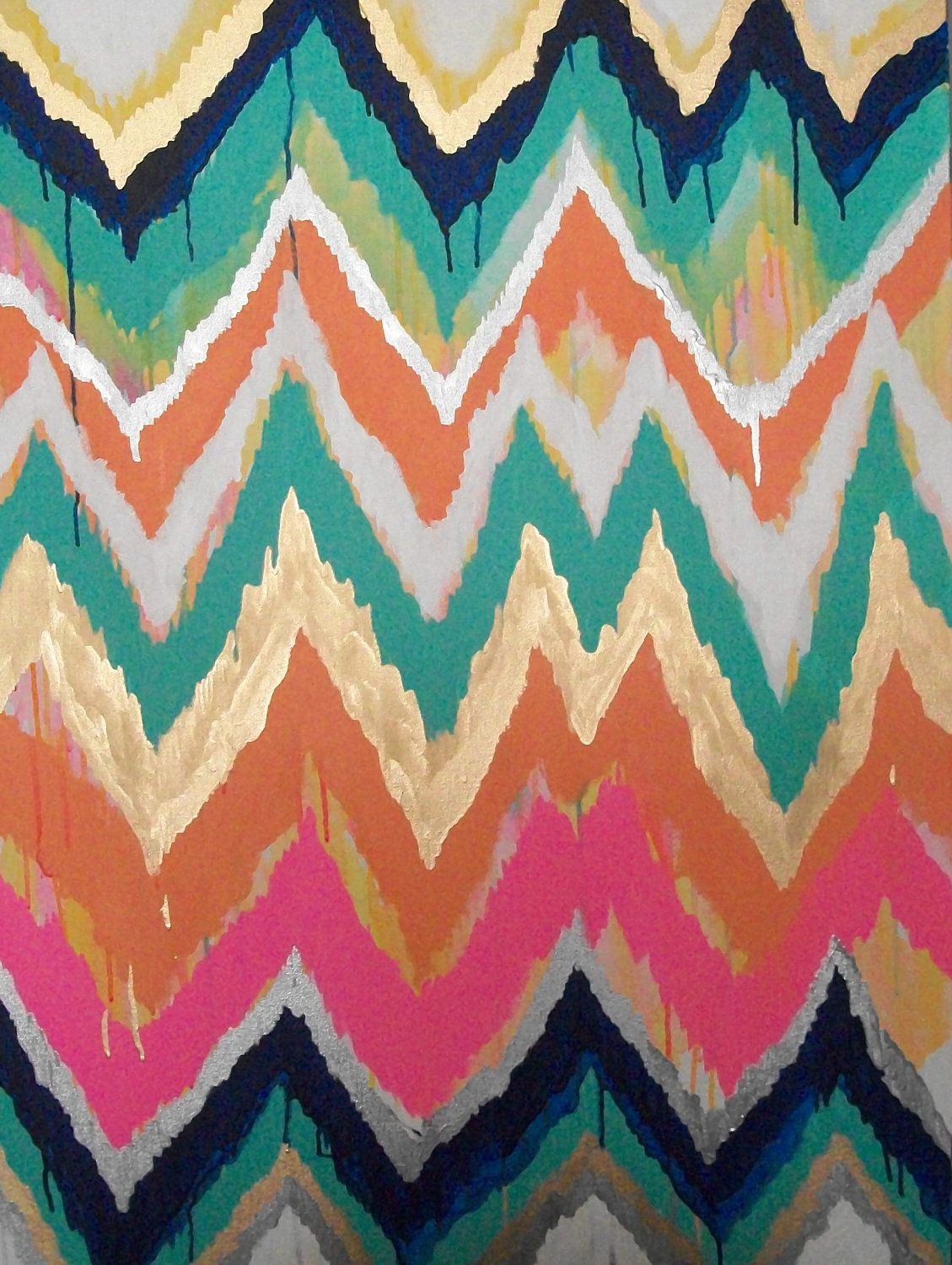 1129x1500 Original Ikat Chevron 30x40 Painting By Jennifer Moreman - Chevron Painting