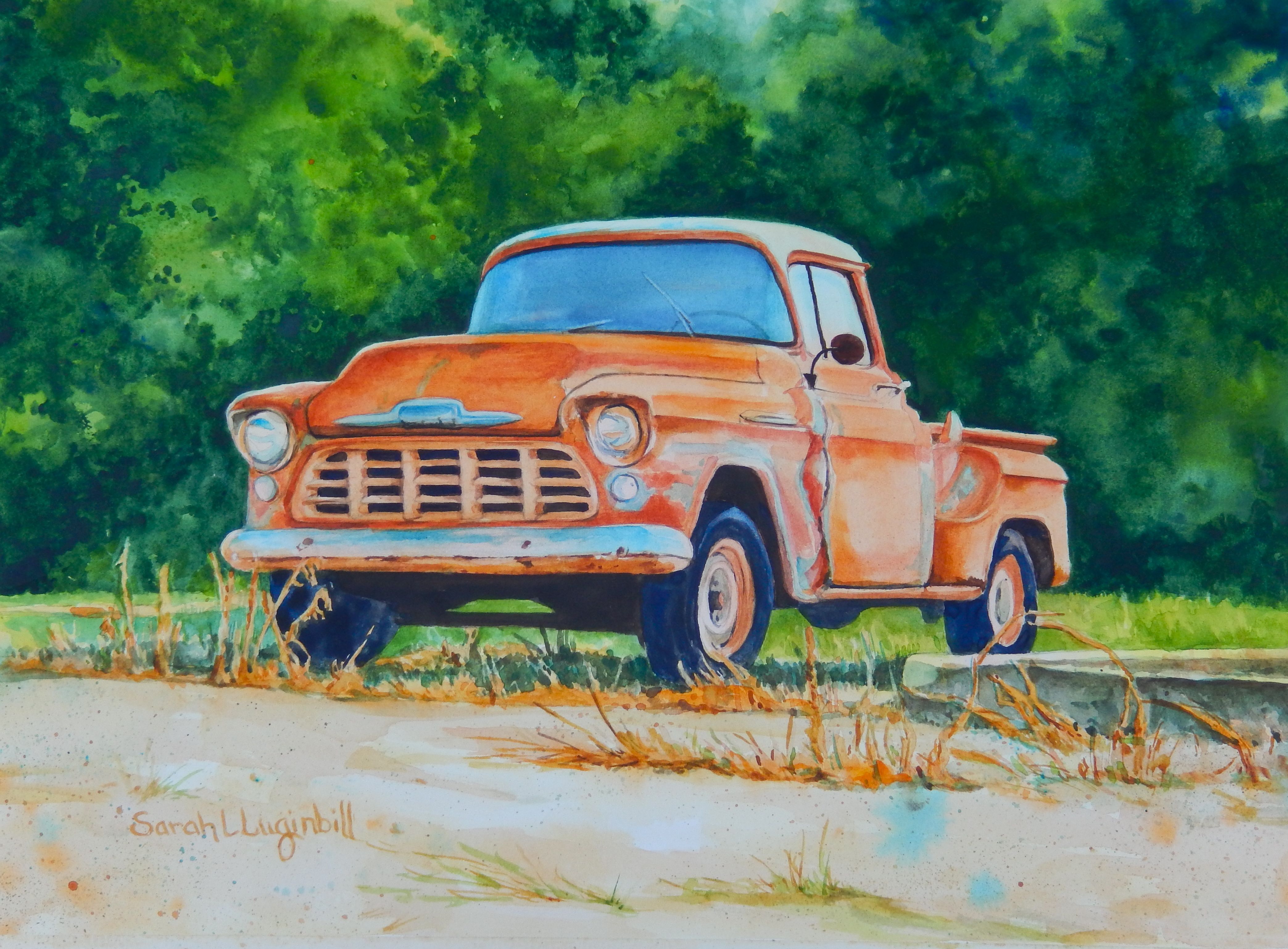 4175x3076 This Watercolor Painting Of An Old Chevy Truck Titled Backyard - Chevy Truck Painting
