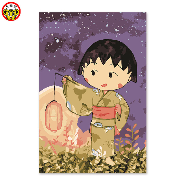 640x640 Chibi Maruko Chan Little Girl Wearing Japanese Kimono Starry Sky - Chibi Painting
