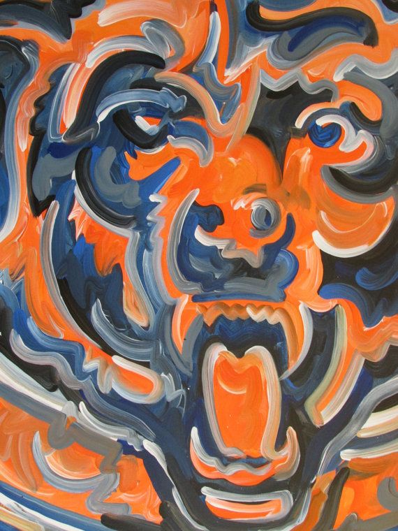 570x760 Chicago Bears Painting By Justin Patten Sports Art Football Bear - Chicago Bears Painting