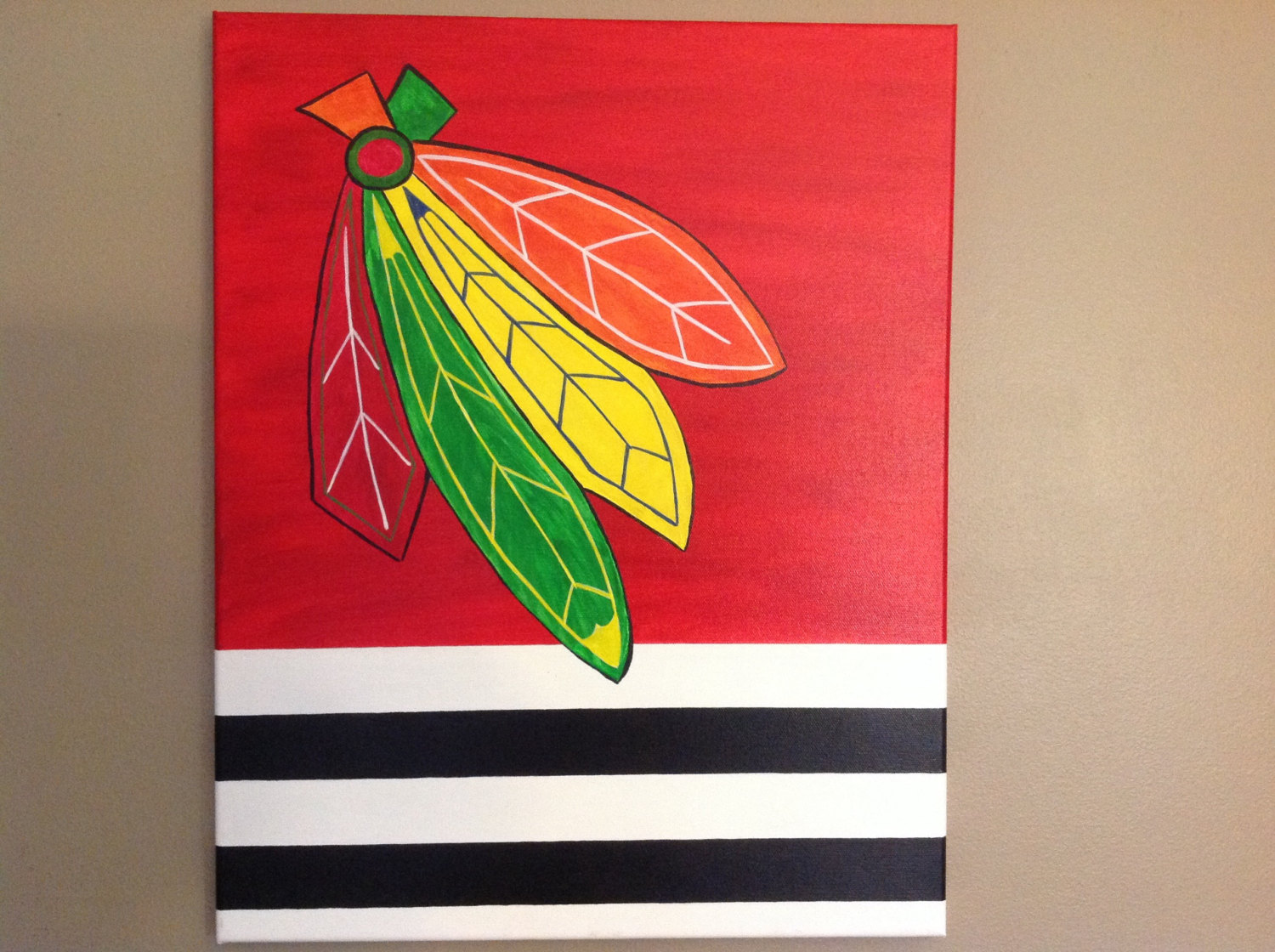 1500x1120 Chicago Blackhawks Feathers Canvas Painting 16x20 - Chicago Blackhawks Painting