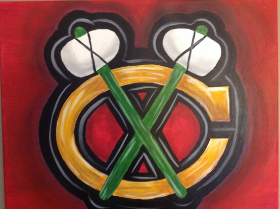 570x426 Chicago Blackhawks Jersey Patch Emblem Canvas Painting 16x20 - Chicago Blackhawks Painting