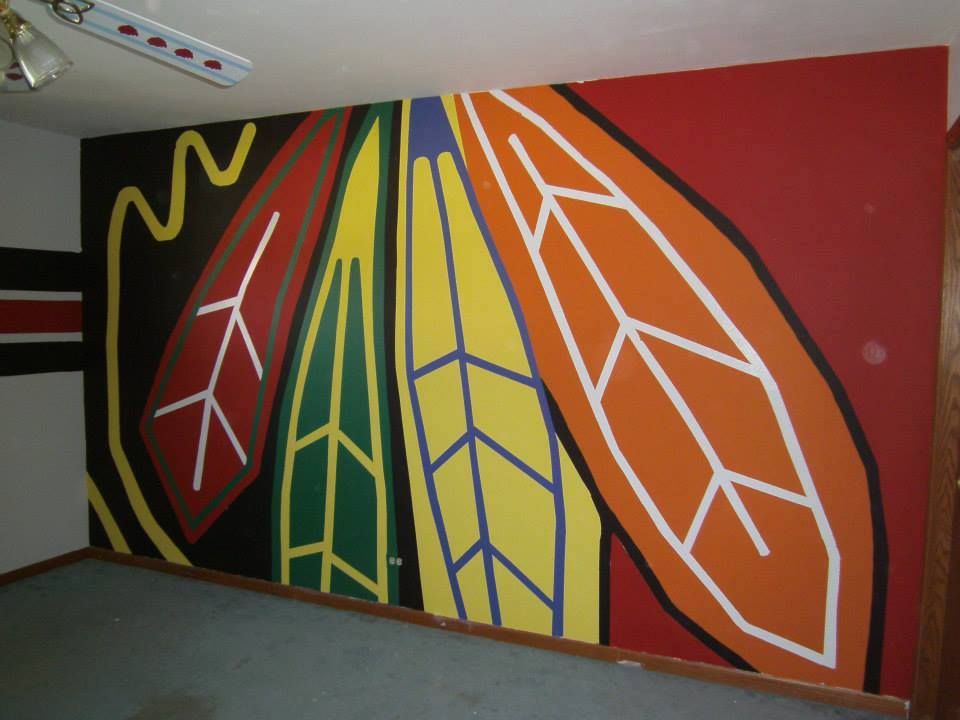 960x720 Chicago Blackhawks Painted Wall Logo Nhl Paint - Chicago Blackhawks Painting
