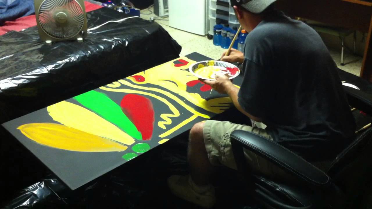 1280x720 Upside Down Painting Of The Chicago Blackhawks Logo By Brian - Chicago Blackhawks Painting