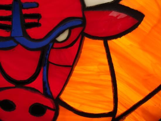 550x412 Chicago Bulls Stained Glass Basketball Art Pinkhasik - Chicago Bulls Painting