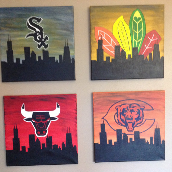 570x570 Chicago Bulls Cityscape Silhouette 12x12 - Chicago Bulls Painting