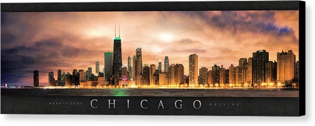 628x253 Chicago Gotham City Skyline Panorama Poster Canvas Print Canvas - Chicago Canvas Painting