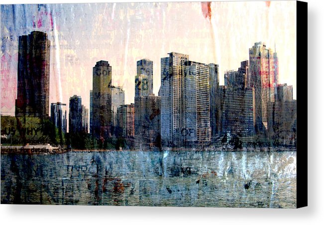 651x452 Chicago Skyline 1 And Painted Newspaper Canvas Print Canvas Art - Chicago Canvas Painting