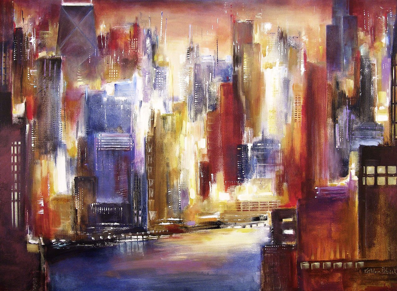 1274x933 Chicago Skyline Art Print On Canvas Chicago - Chicago Canvas Painting