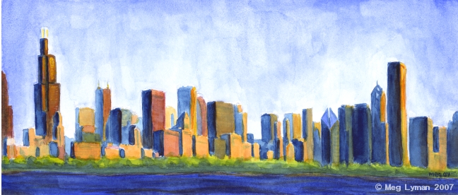 648x276 Chicago Skyline By Meglyman - Chicago Cityscape Painting