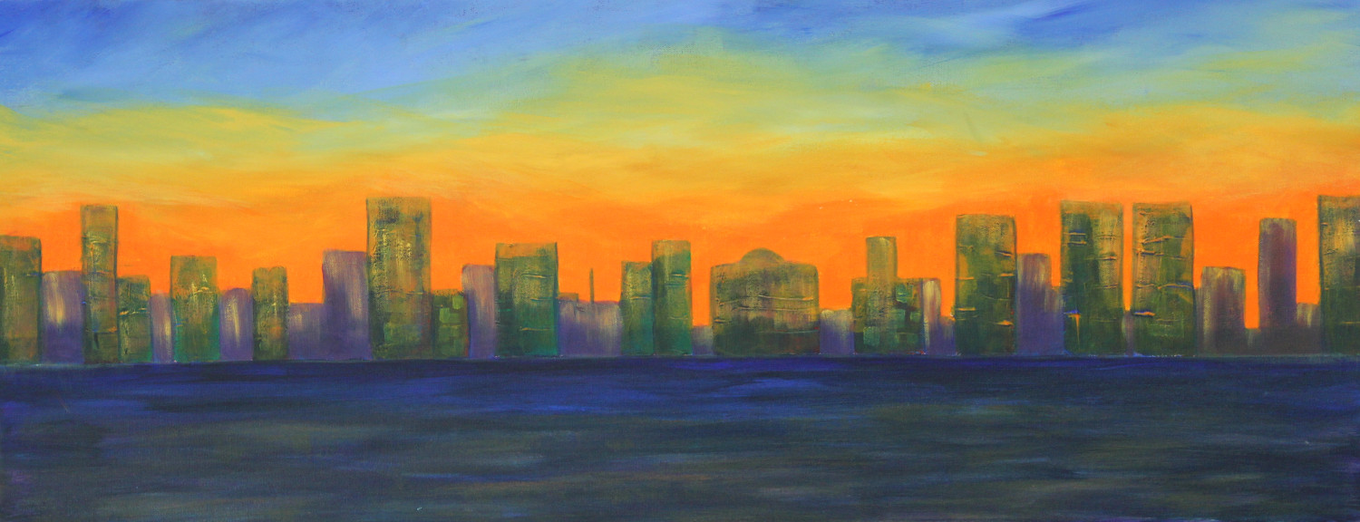 1500x576 New Day In Chicago 40 X 16 - Chicago Cityscape Painting