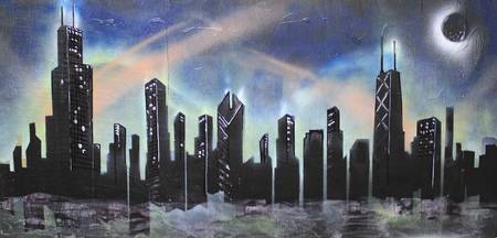 450x216 Stunning Chicago Skyline Watercolor Painting Reproductions - Chicago Cityscape Painting
