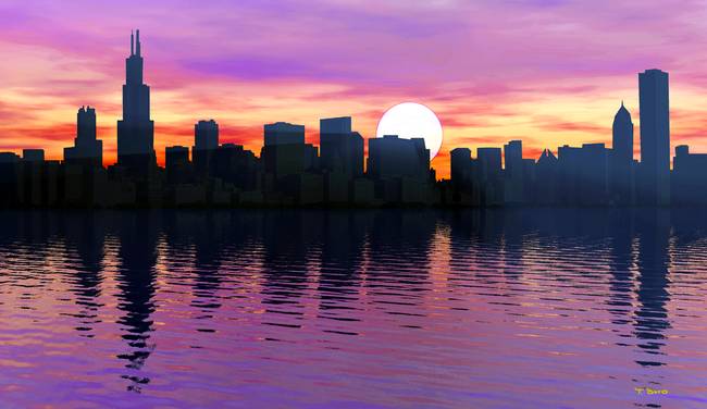 650x376 Chicago Skyline - Chicago Cityscape Painting