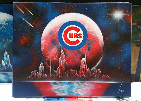 570x411 Chicago Cubs Spray Paint Art Space Painting On Canvas - Chicago Cubs Painting