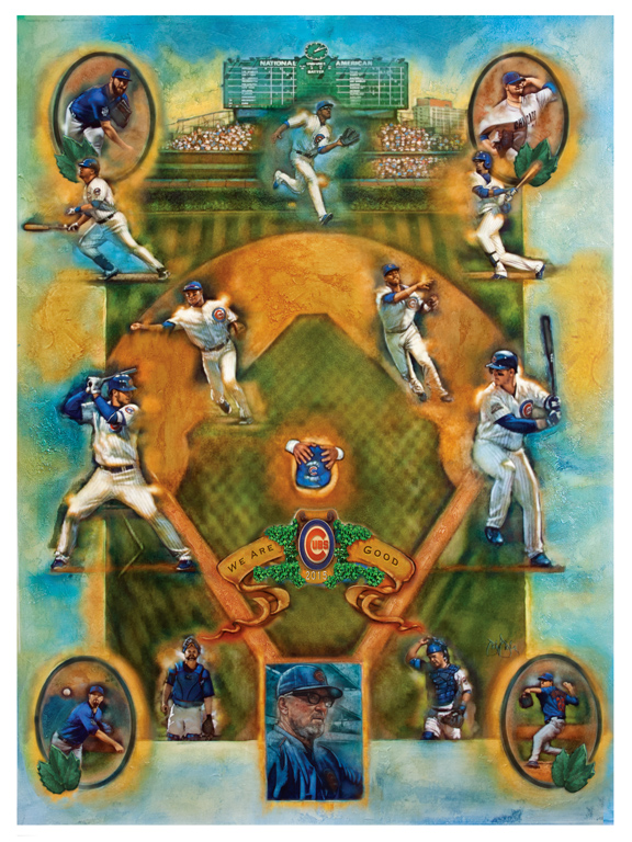 576x768 2015 Chicago Cubs John Hanley Artist - Chicago Cubs Painting