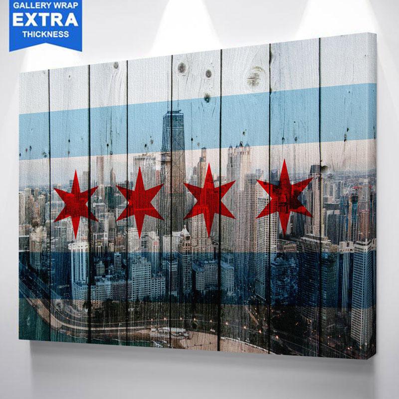 800x800 Chicago Skyline Flag Wood Canvas - Chicago Flag Painting
