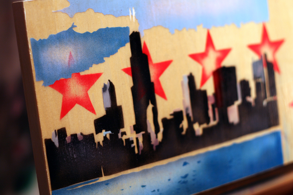 1024x683 Chicago Skyline Stencil Studio Sign A Weird, Long - Chicago Flag Painting