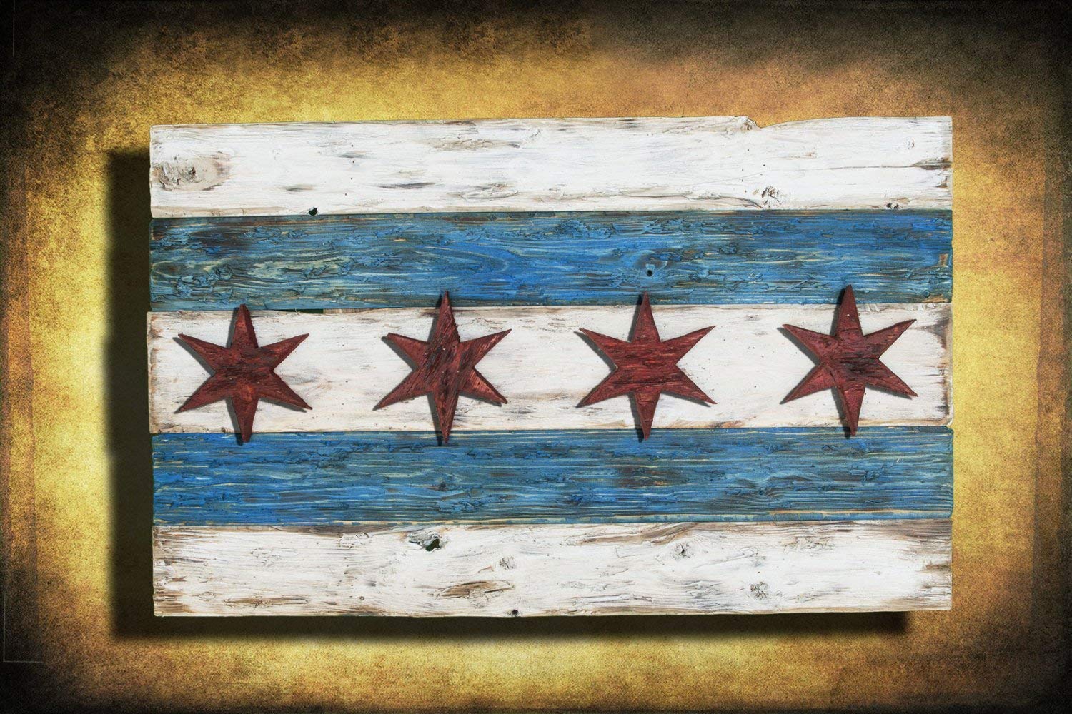 1500x1000 Handmade, Distressed Wooden Chicago Flag, Vintage, Art - Chicago Flag Painting