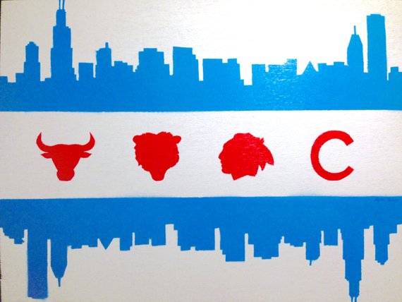 570x428 Chicago Flag Skyline Sports Painting - Chicago Flag Painting