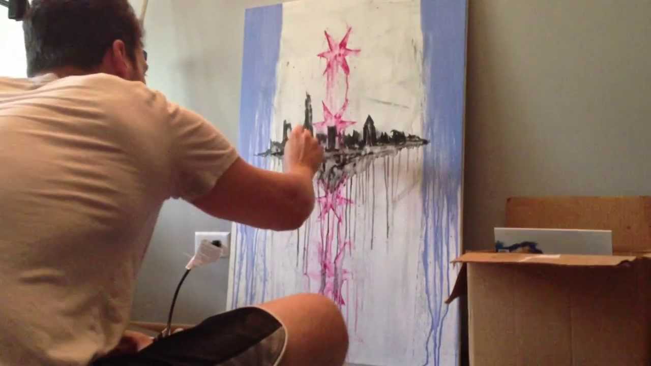 1280x720 Grunge Chicago Flag And Sky Line Speed Paint - Chicago Flag Painting