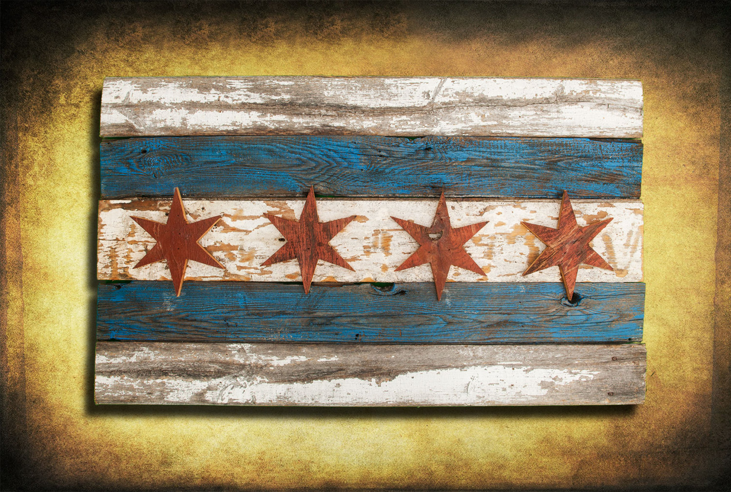1500x1010 Handmade, Recycled Barn Wood Chicago Flag, Vintage, Art - Chicago Flag Painting