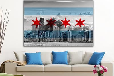 400x267 Chicago Flag Cloudy Skyline Canvas - Chicago Flag Painting