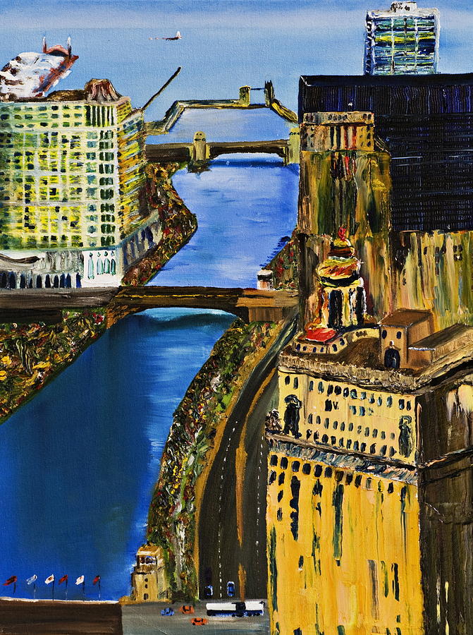671x900 Chicago River Skyline Painting By Oil Paintings Chicago By Gregory - Chicago Oil Painting