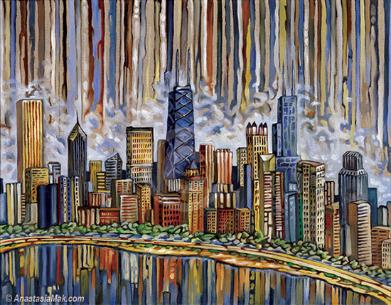 550x429 Chicago Skyline Painting - Chicago Oil Painting