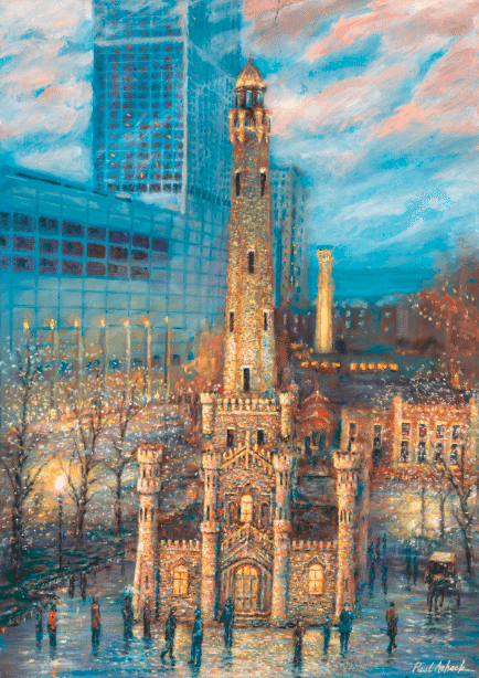434x614 Chicago Water Tower Lights Amp Michigan Avenue Prints - Chicago Oil Painting