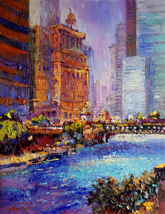 540x700 Chicago From River Suren Nersisyan - Chicago Oil Painting