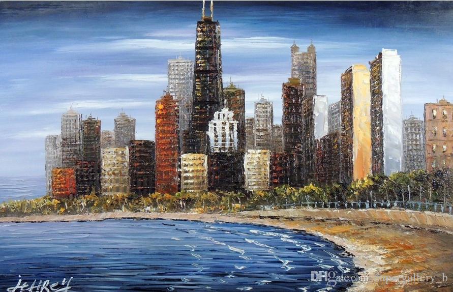 891x574 2018 Chicago Downtown Lake Michigan Windy Lake Shore Dr. Pure - Chicago Oil Painting