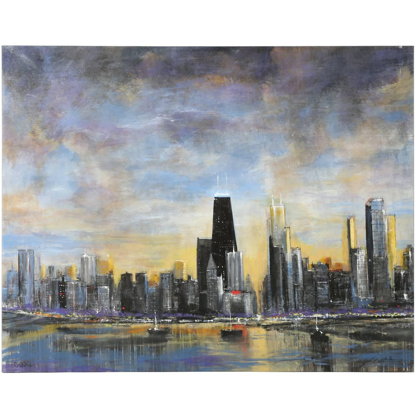 1380x1380 Oil Painting Of The Chicago Skyline For Sale - Chicago Oil Painting