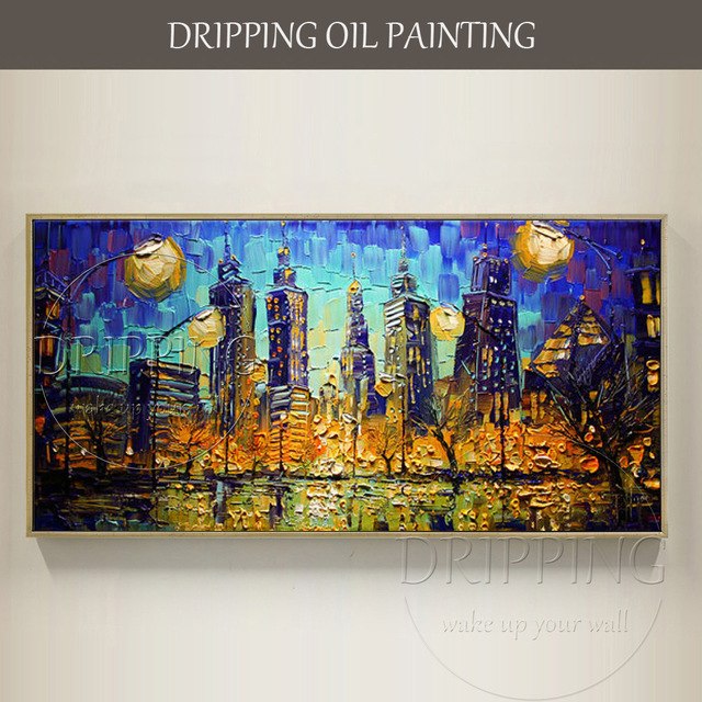 640x640 Painter Hand Painted High Quality Abstract Chicago Night Cityscape - Chicago Oil Painting